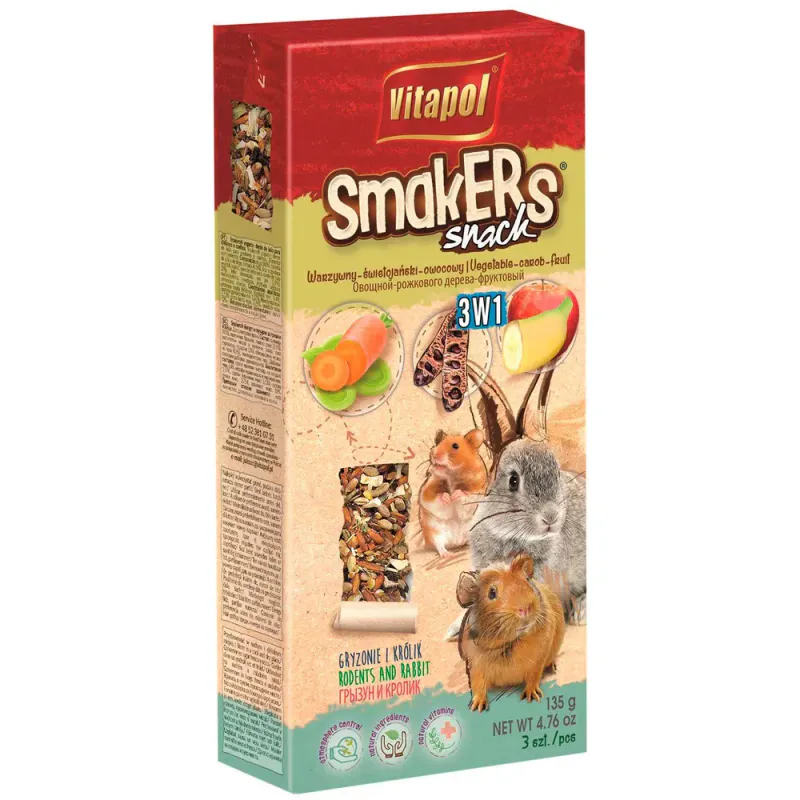 Smakers Gnagere 3-i-1 m/ frukt/grønnsaker/johannesbrød 3 stk