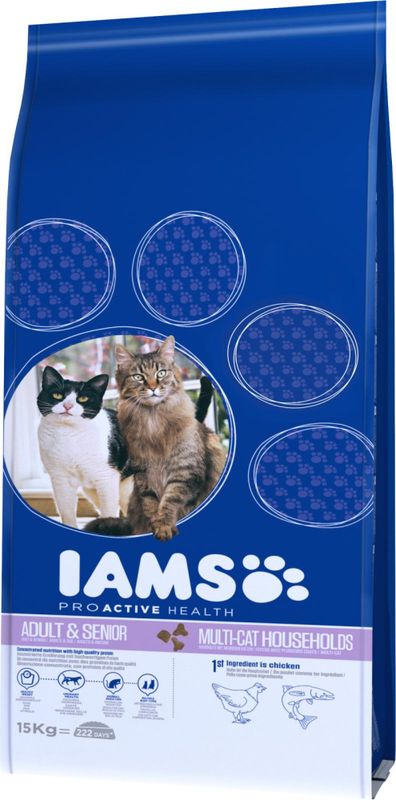 IAMS Kattemat Adult Multicat kylling & laks 15kg