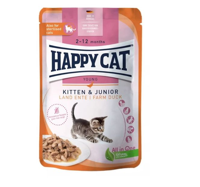 Hovedbilde Happy Cat Pouches Kitten & Junior M/And 85g