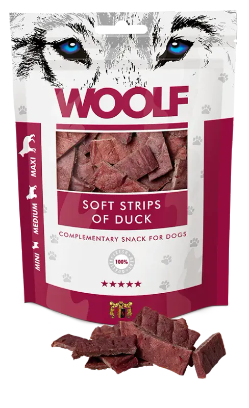 Woolf Godbiter Soft strips of duck 100g